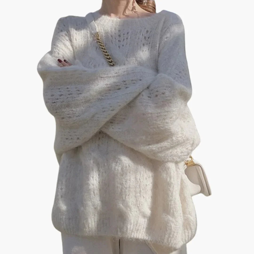 Inès - Pull femme oversize long en maille doux et chaud pour l'hiver