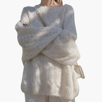 Inès - Pull femme oversize long en maille doux et chaud pour l'hiver
