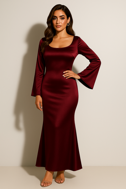 Inès - Robe Femme Invitée Mariage Longue et Élégante pour l'Automne