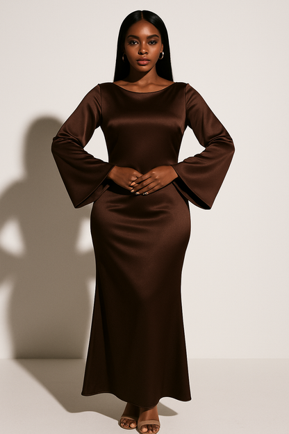 Inès - Robe Femme Invitée Mariage Longue et Élégante pour l'Automne