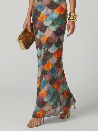 Inès - Robe Longue Femme Habillée avec Dos Nu et Détails Pailletés