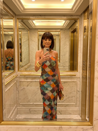Inès - Robe Longue Femme Habillée avec Dos Nu et Détails Pailletés