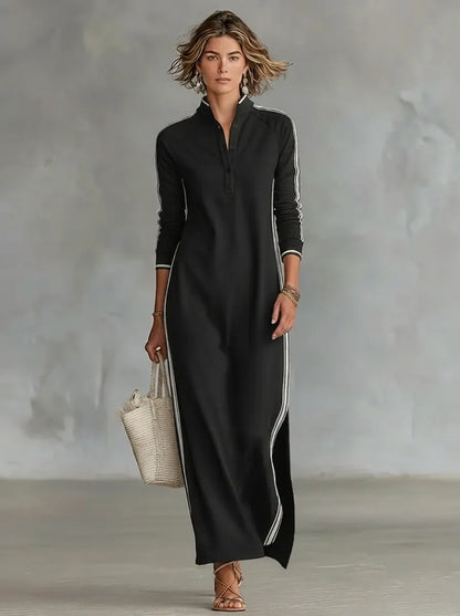Manon - Robe longue femme fluide et fendue à manches longues