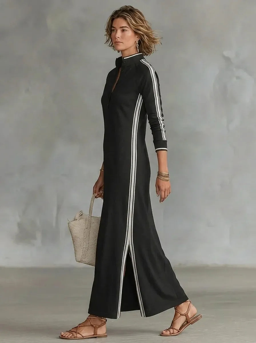 Manon - Robe longue femme fluide et fendue à manches longues