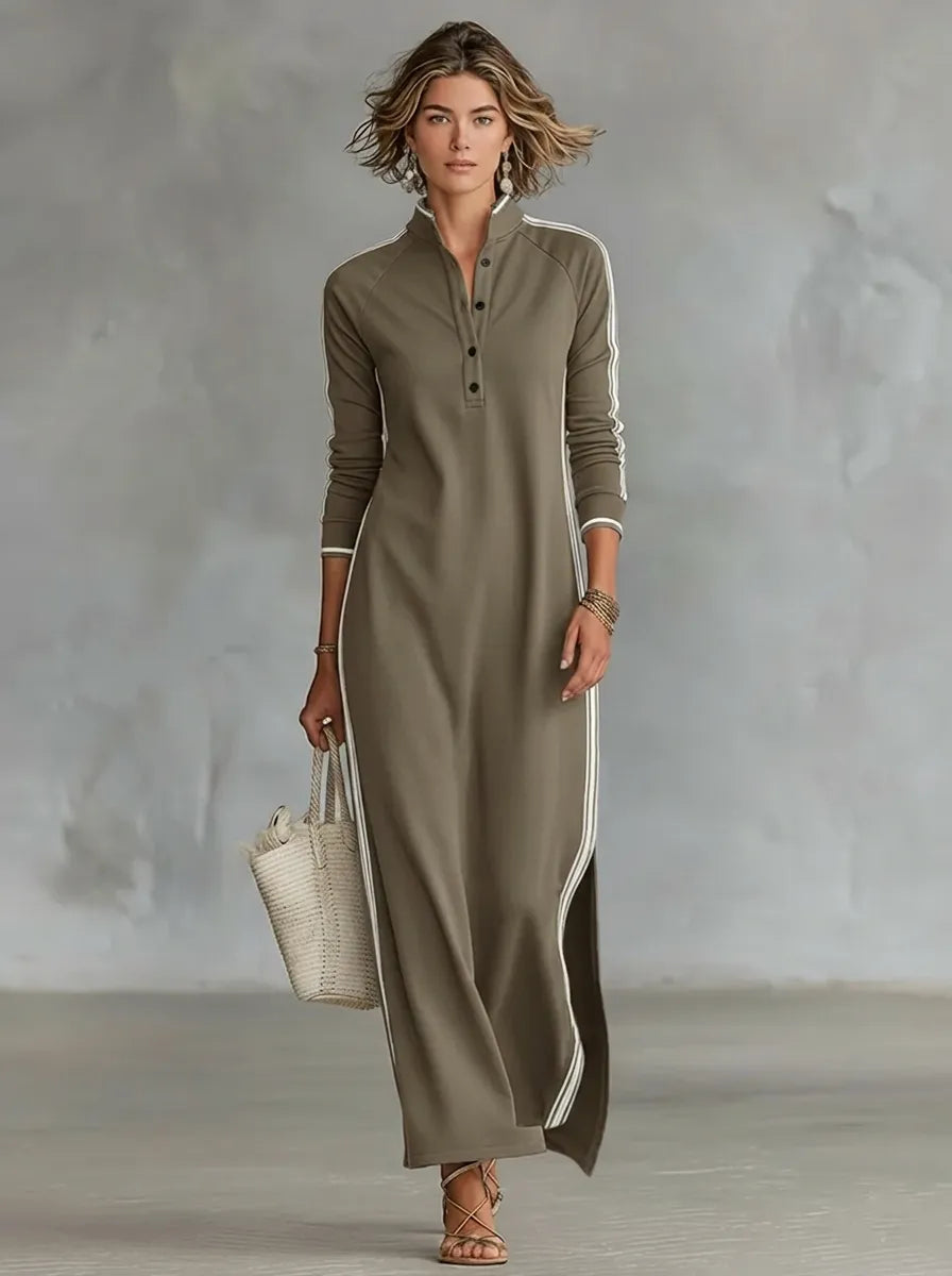 Manon - Robe longue femme fluide et fendue à manches longues