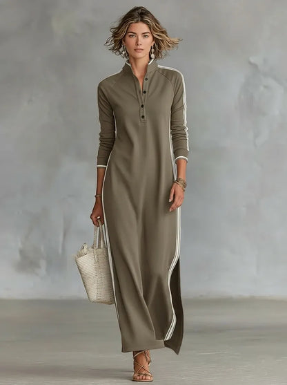 Manon - Robe longue femme fluide et fendue à manches longues