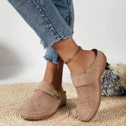 Inès - Sandales Femme Confortables à Boucle Dorée et Semelle Plate Chic