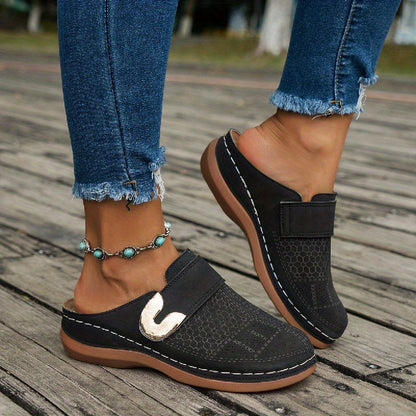Inès - Sandales Femme Confortables à Boucle Dorée et Semelle Plate Chic
