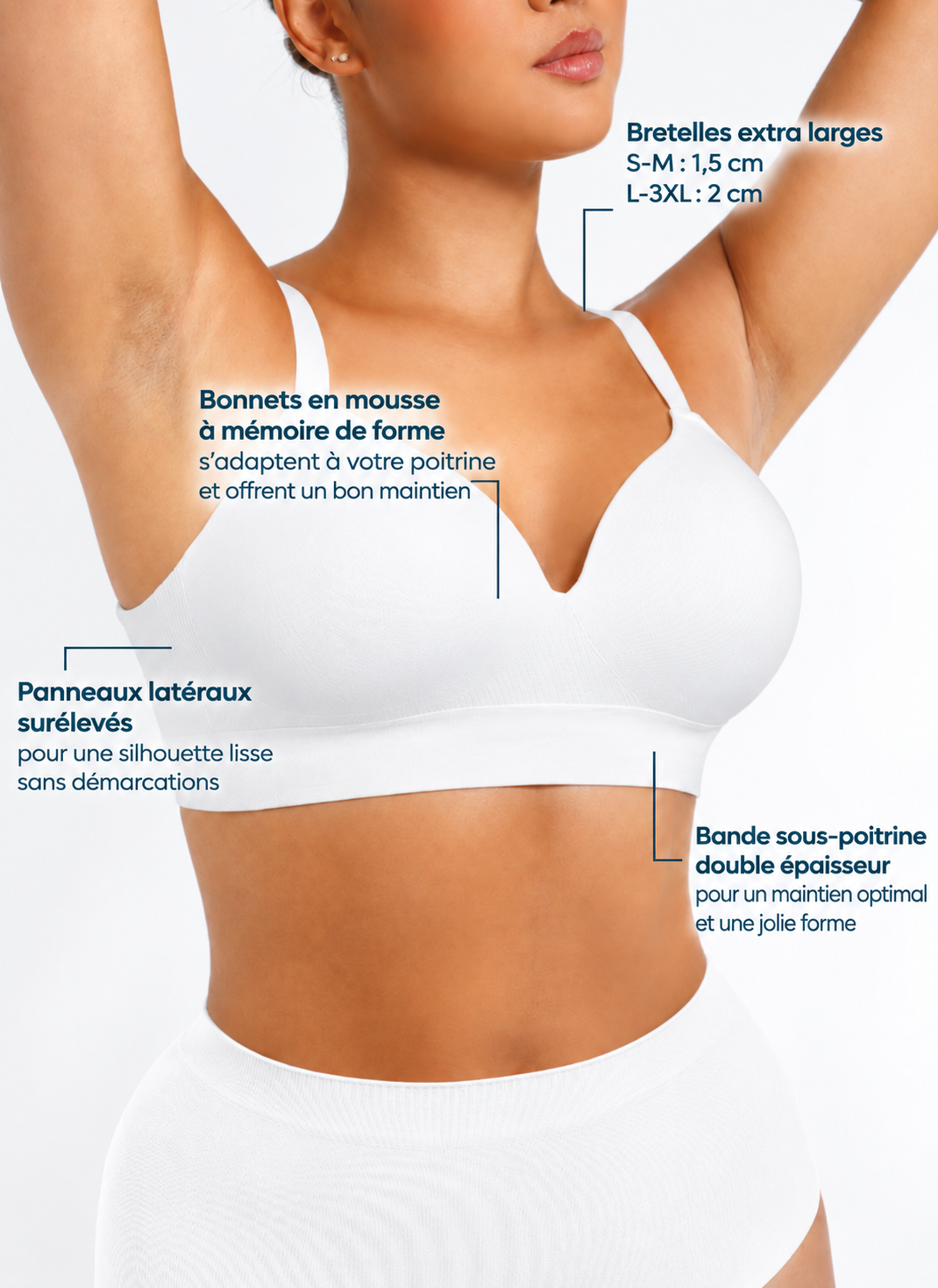 Inès - Soutien-gorge femme push up confortable avec décolleté en V au quotidien