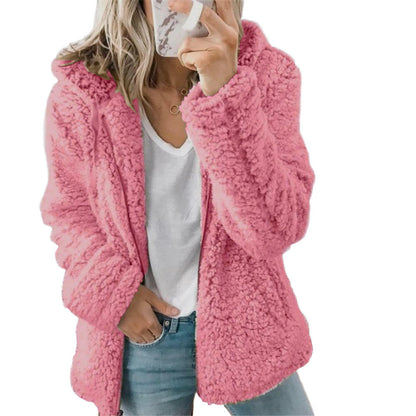 Inès - Veste Femme Teddy à Capuche avec Coupe Ample Douillette