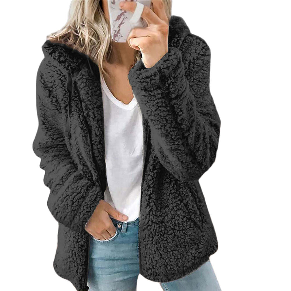 Inès - Veste Femme Teddy à Capuche avec Coupe Ample Douillette