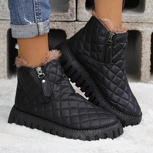 Ines - Bottines femme doublées et chaudes matelassées à semelle épaisse