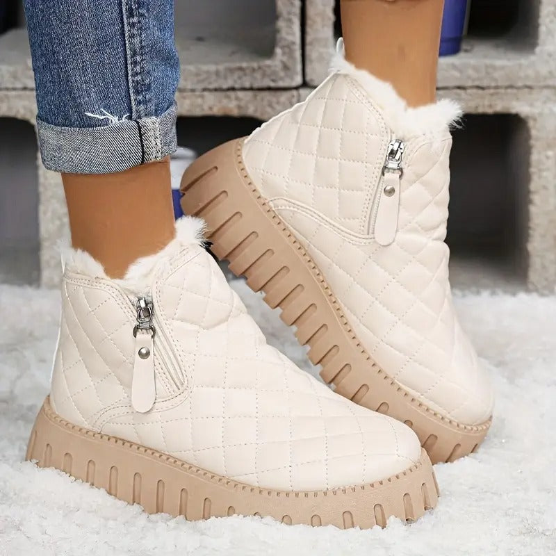 Ines - Bottines femme doublées et chaudes matelassées à semelle épaisse
