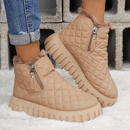 Ines - Bottines femme doublées et chaudes matelassées à semelle épaisse