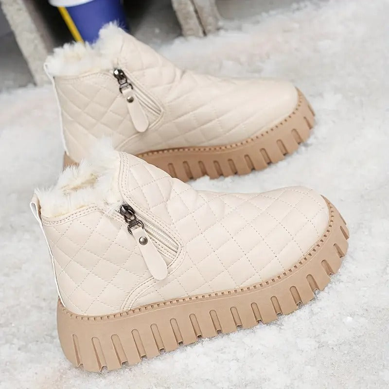 Ines - Bottines femme doublées et chaudes matelassées à semelle épaisse