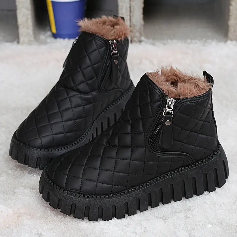 Ines - Bottines femme doublées et chaudes matelassées à semelle épaisse