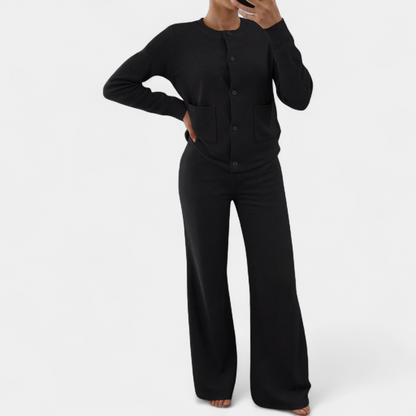 Ines - Ensemble maille femme chaud et fluide à manches longues et taille élastique