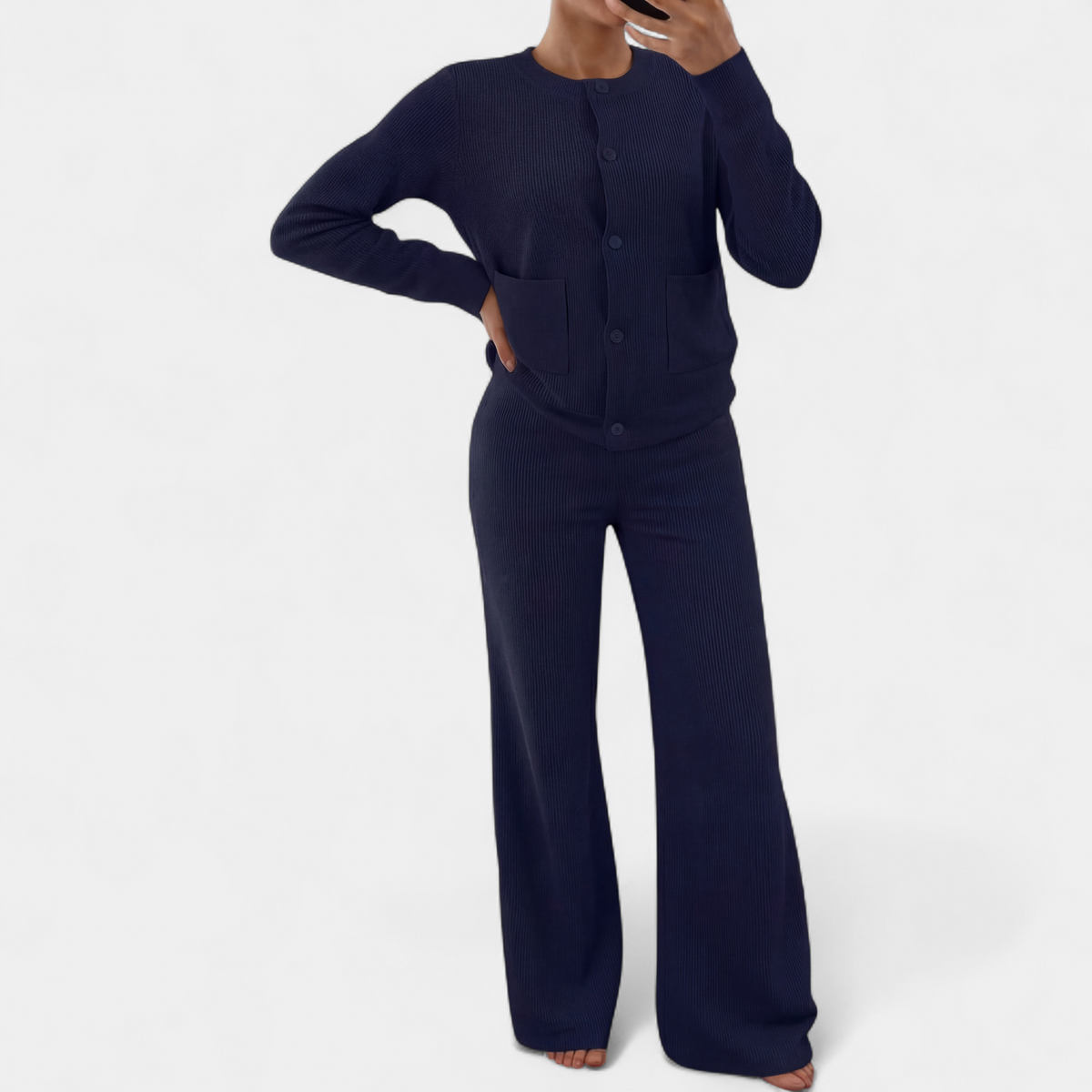 Ines - Ensemble maille femme chaud et fluide à manches longues et taille élastique