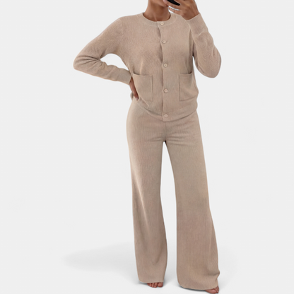 Ines - Ensemble maille femme chaud et fluide à manches longues et taille élastique