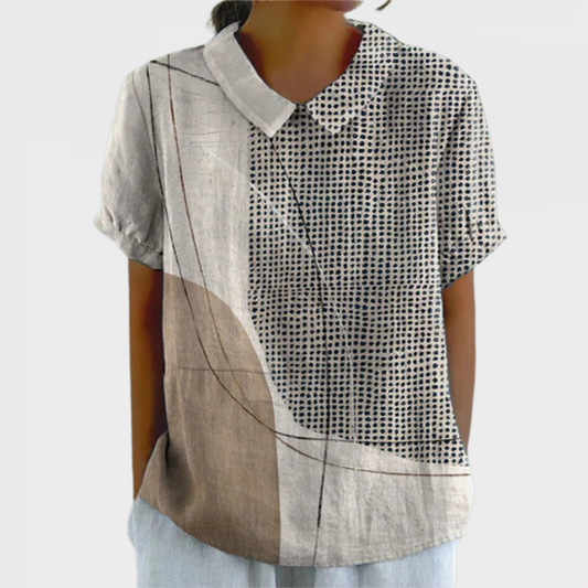 Jade - Chemise en Lin Femme Tendance avec Col Classique et Manches Courtes
