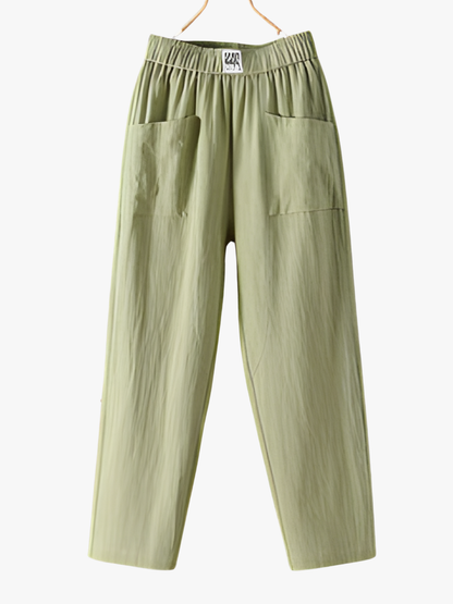 Jade - Pantalon en Lin Femme Décontracté avec Poches Plaquées et Taille Élastiquée