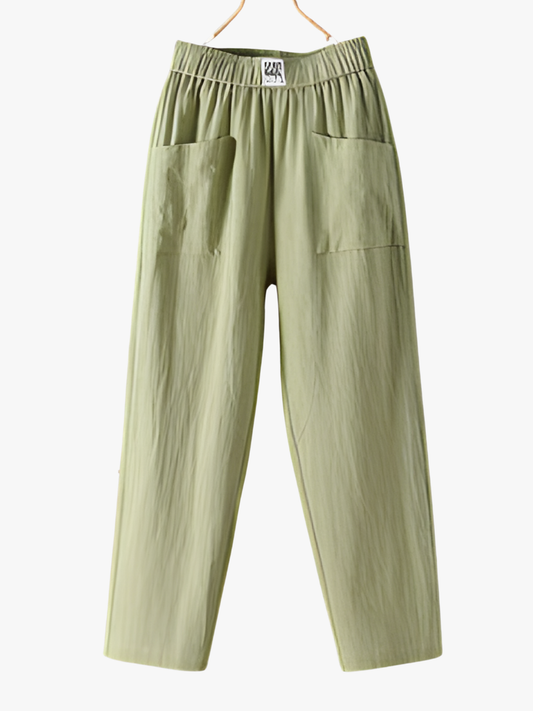 Jade - Pantalon en Lin Femme Décontracté avec Poches Plaquées et Taille Élastiquée