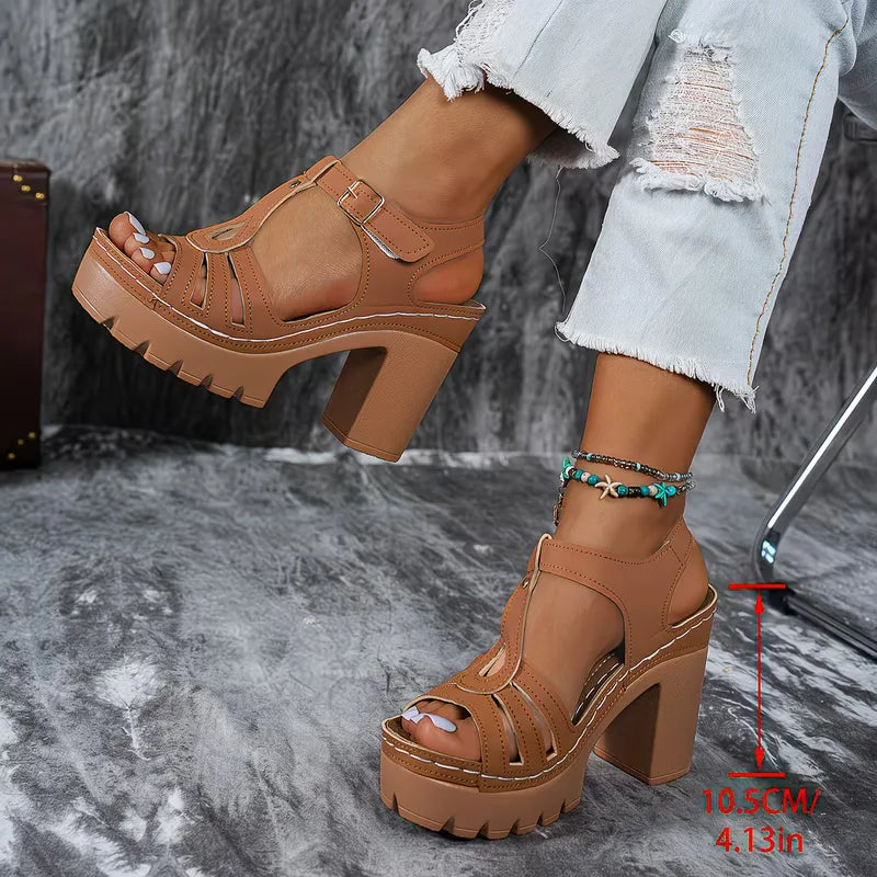 Jade - Sandales Orthopédiques Femme Élégantes à Talon Bloc et Plateforme Crantée