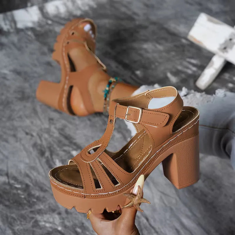 Jade - Sandales Orthopédiques Femme Élégantes à Talon Bloc et Plateforme Crantée