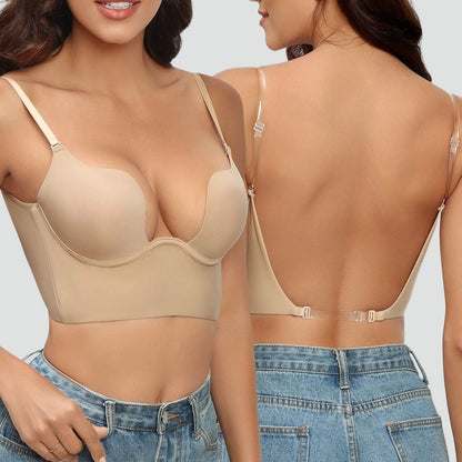 Jade - Soutien-gorge femme push-up dos nu décolleté plongeant et bretelles réglables
