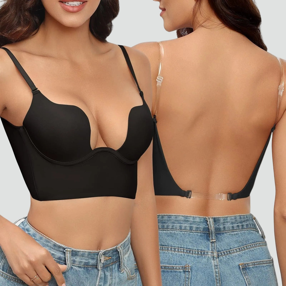 Jade - Soutien-gorge femme push-up dos nu décolleté plongeant et bretelles réglables