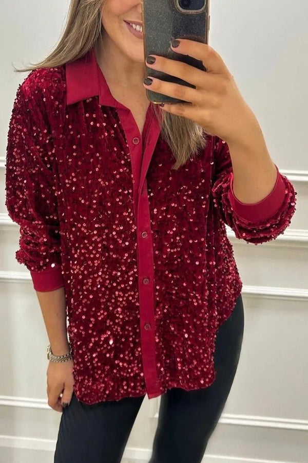 Jade - Top femme à paillettes et manches longues pour soirée et réveillon