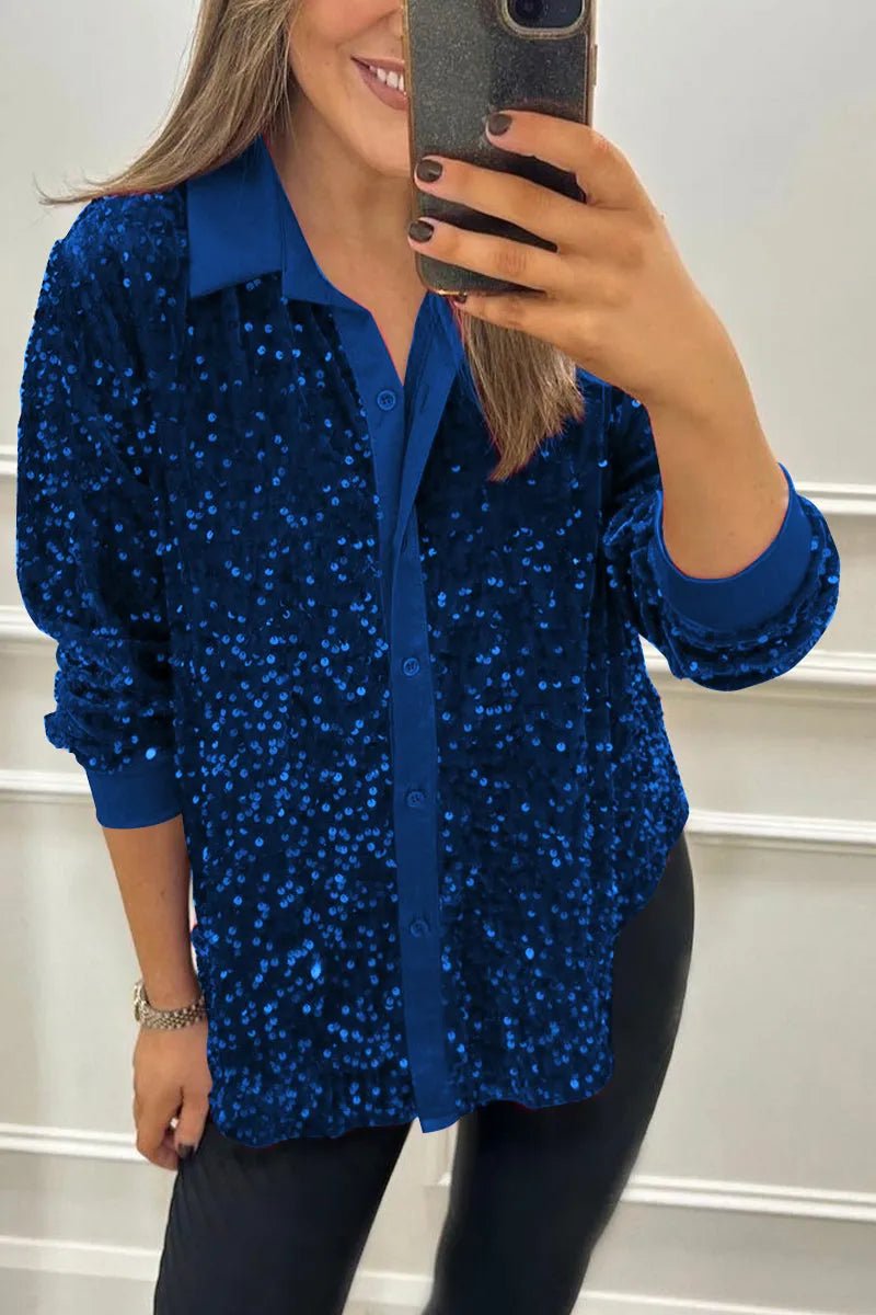 Jade - Top femme à paillettes et manches longues pour soirée et réveillon