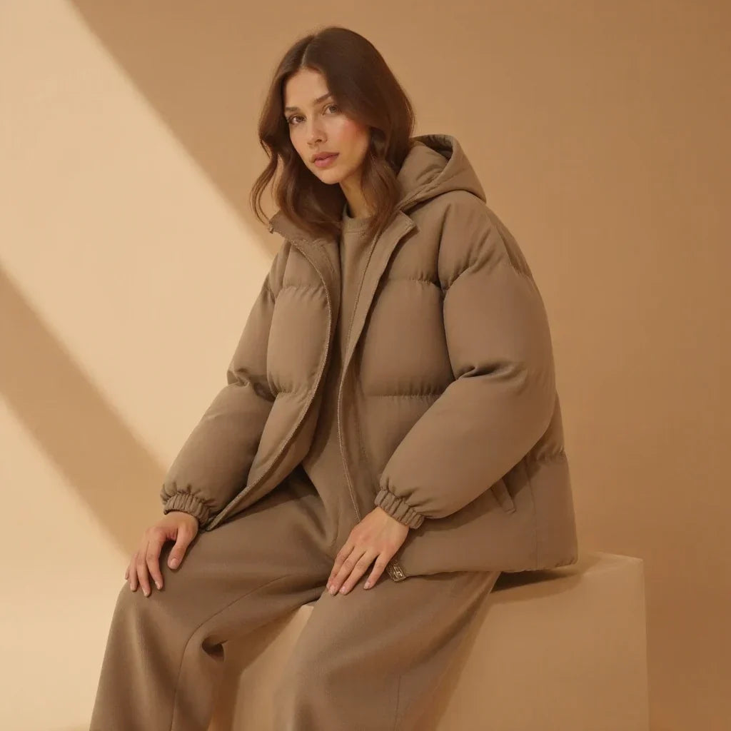 Julie - Doudoune femme d’hiver à capuche courte oversize doublée et chaude