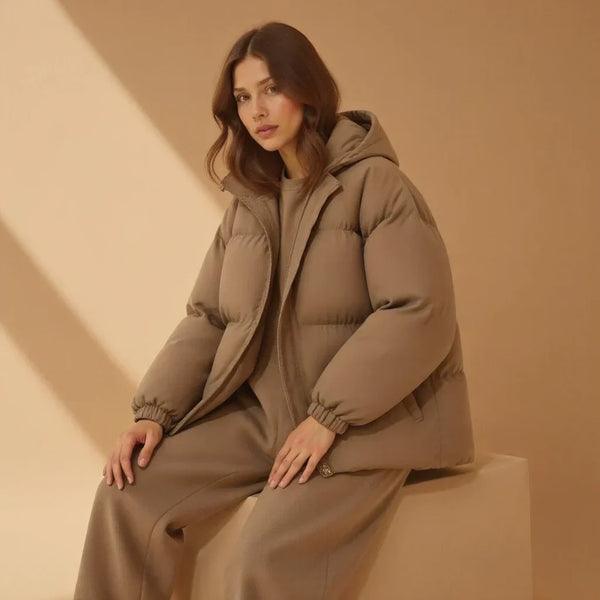 Julie - Doudoune femme d’hiver à capuche courte oversize doublée et chaude