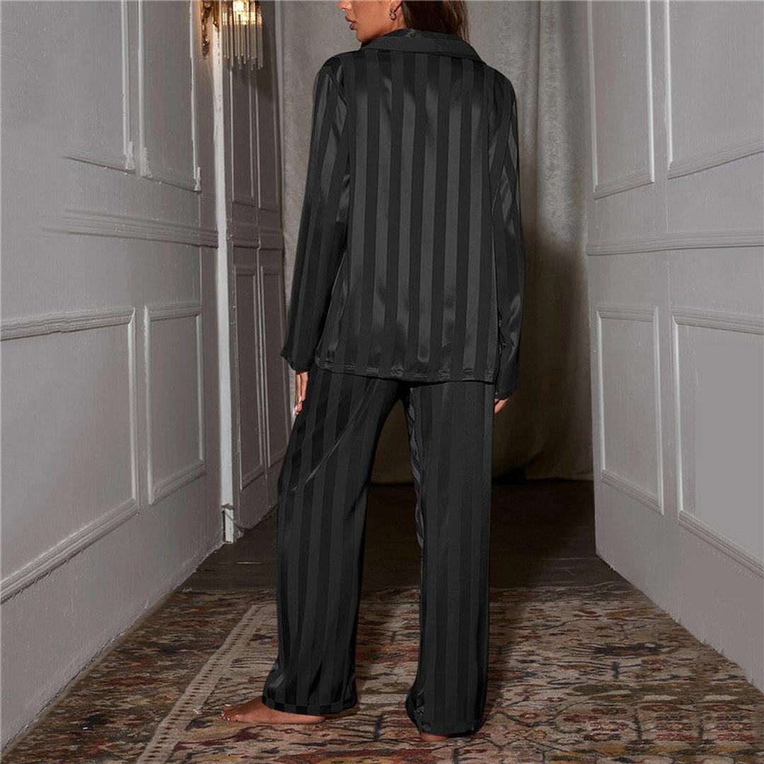 Julie - Pyjama femme long doux et confortable à rayures et manches longues