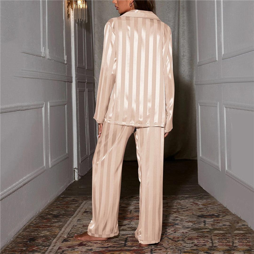 Julie - Pyjama femme long doux et confortable à rayures et manches longues