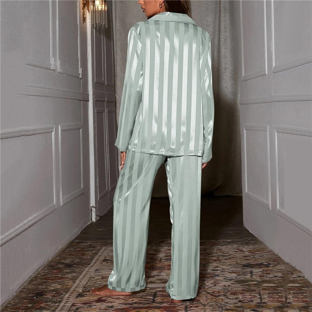 Julie - Pyjama femme long doux et confortable à rayures et manches longues