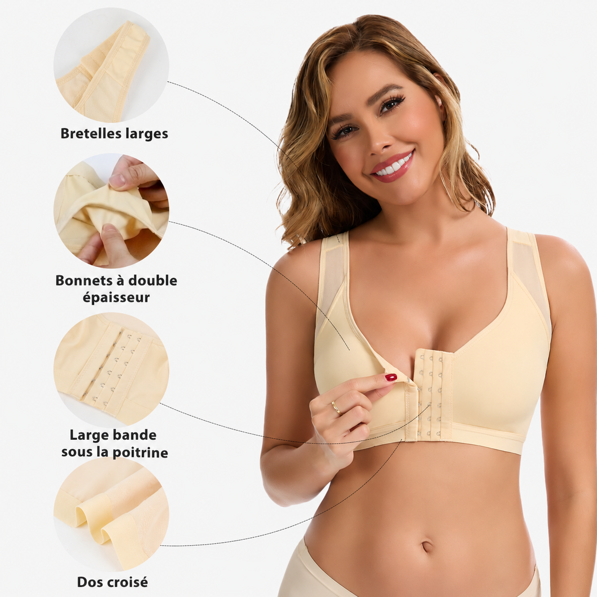 Julie - Soutien-gorge femme sans armatures à fermeture devant et confortable