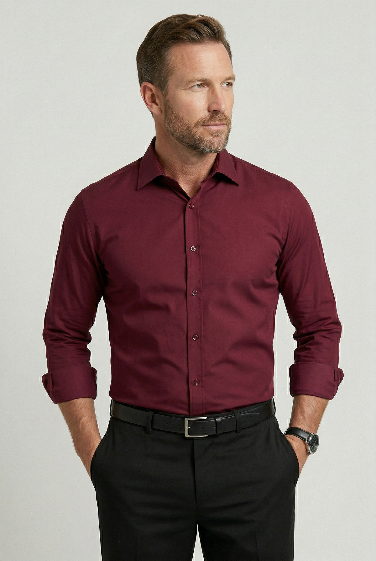 Julien - Chemise Homme Casual Smart avec Col Italien et Coupe Ajustée
