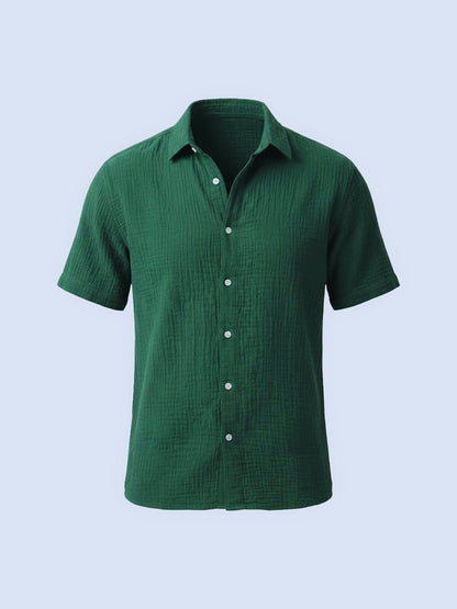 Julien - Chemise en Lin Homme Casual Manches Courtes avec Col Classique