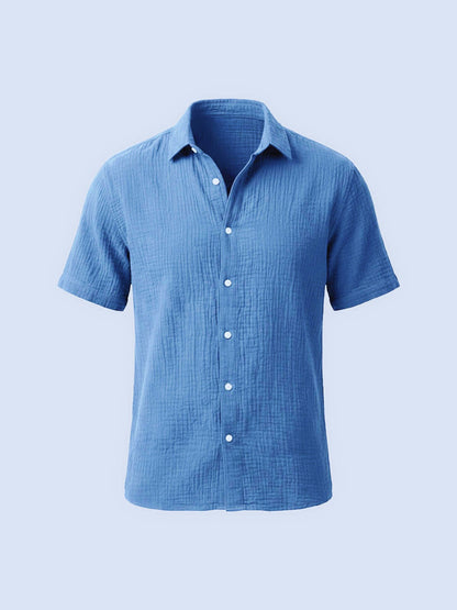Julien - Chemise en Lin Homme Casual Manches Courtes avec Col Classique