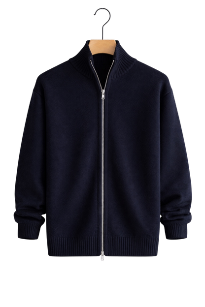 Julien - Gilet Homme Maille Casual Smart avec Fermeture Éclair et Col Montant
