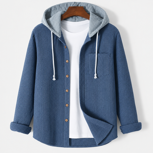 Julien - Gilet Homme Maille avec Capuche et Fermeture Boutonnée