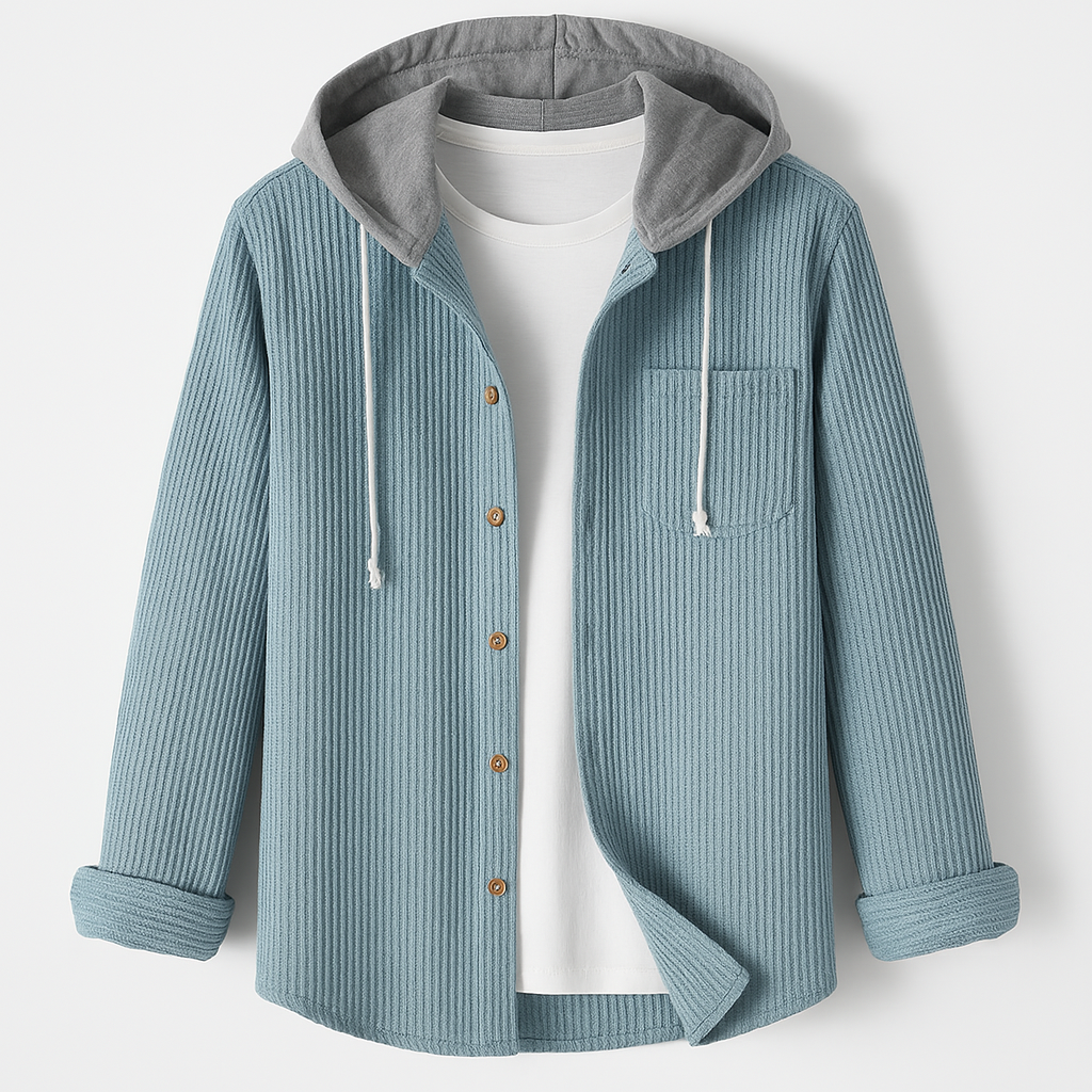 Julien - Gilet Homme Maille avec Capuche et Fermeture Boutonnée
