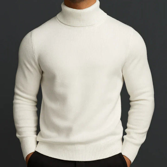 Julien - Pull Homme à Col Roulé Ajusté pour l'Automne avec Maille Fine