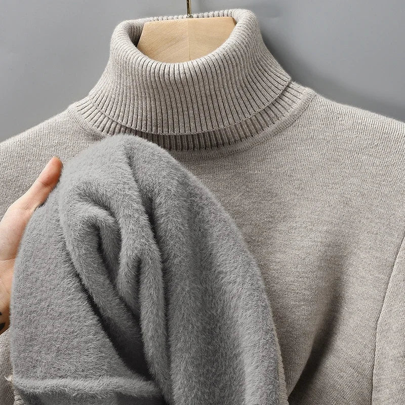 Julien - Pull Homme à Col Roulé Ajusté pour l'Automne avec Maille Fine
