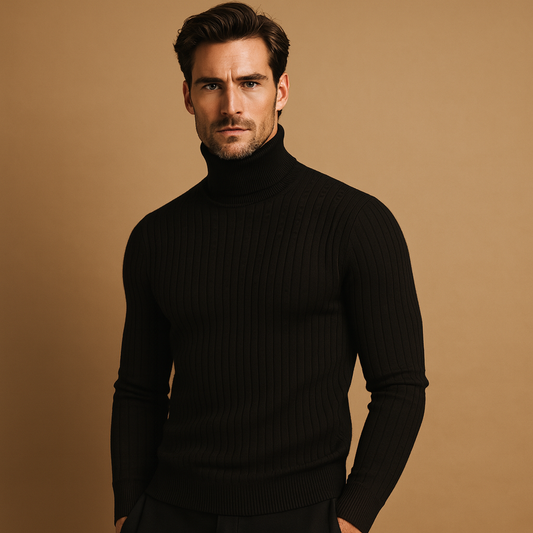 Julien - Pull Homme Col Roulé en Maille Côtelée avec Coupe Ajustée