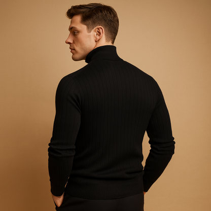 Julien - Pull Homme Col Roulé en Maille Côtelée avec Coupe Ajustée