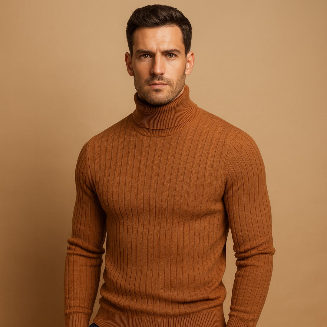 Julien - Pull Homme Col Roulé en Maille Côtelée avec Coupe Ajustée