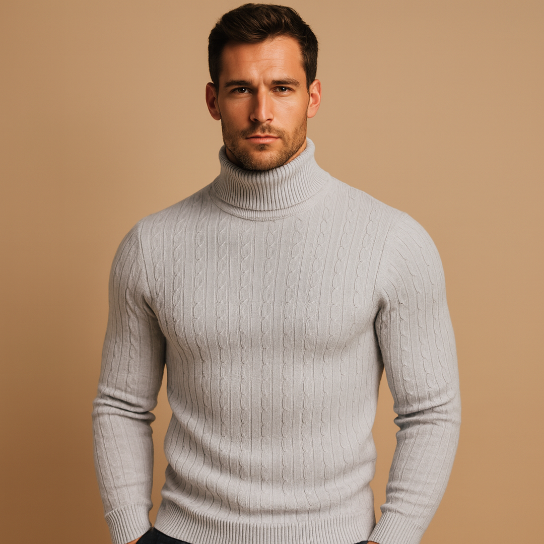 Julien - Pull Homme Col Roulé en Maille Côtelée avec Coupe Ajustée